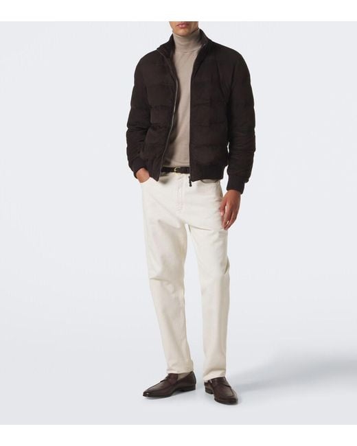 Fedeli Black Padded Suede Bomber Jacket for men