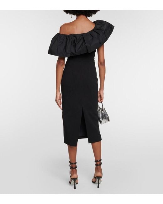Rebecca Vallance Black After Hours One-shoulder Taffeta-paneled Crepe Midi Dress