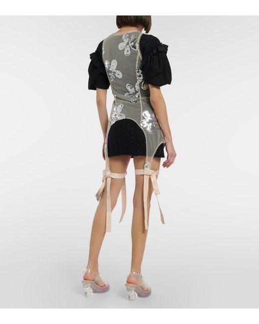 Simone Rocha White Sequined Zip-Up Tulle Top