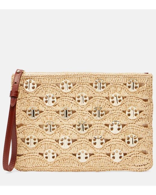 Rabanne Metallic Embellished Raffia Clutch