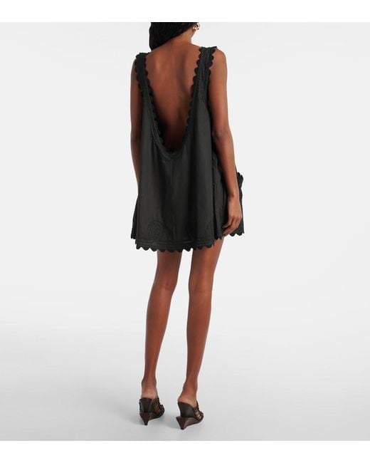 Juliet Dunn Black Embroidered Cotton Poplin Minidress