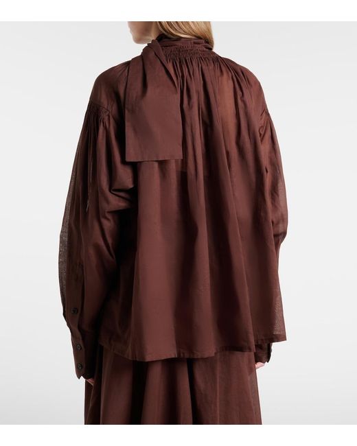 Plan C Brown Tie-Neck Cotton Blouse