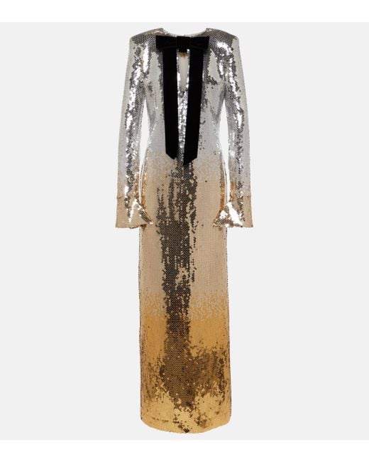 Nina Ricci Metallic Sequined Degrade Bow-detail Gown