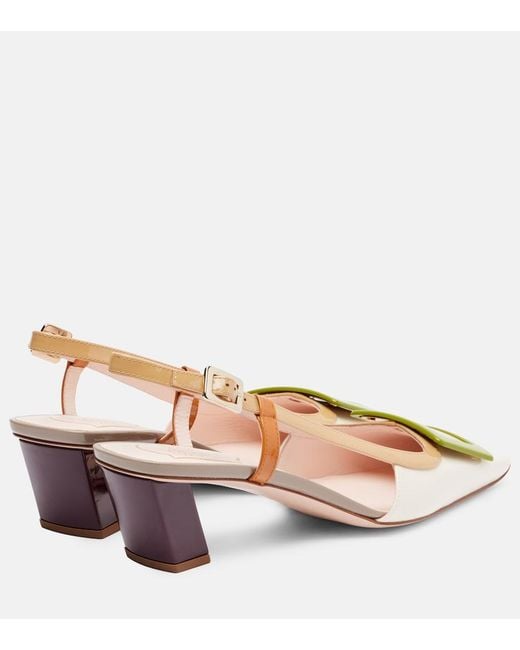 Roger Vivier Metallic Belle Vivier 45 Leather Slingback Pumps