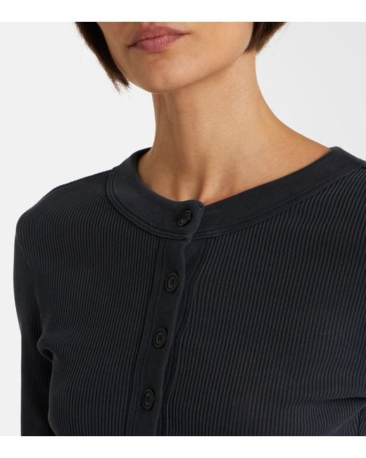 Citizens of Humanity Blue Varra Ribbed-Knit Jersey Henley Shirt