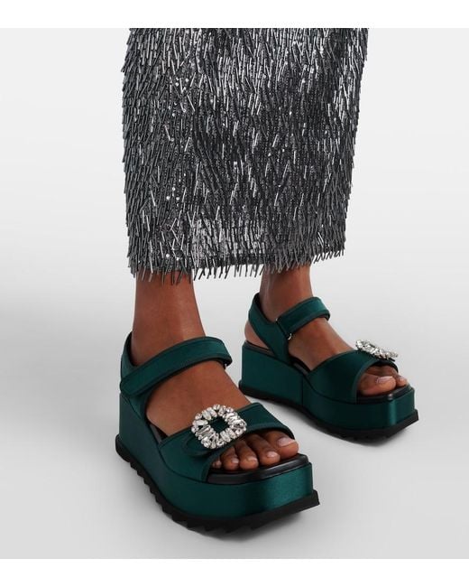 Roger Vivier Green Slidy Viv' Leather Platform Sandals