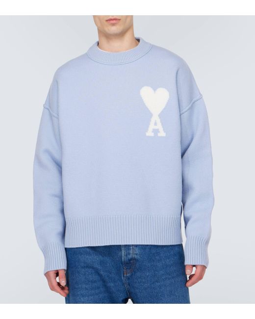 AMI Blue Ami De Cour Wool Sweater for men