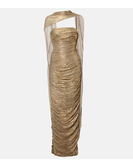 Marmar Halim Natural Pleated Caped Gown