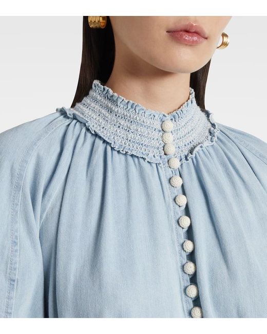 Zimmermann Blue Ascension Ruffled Denim Minidress