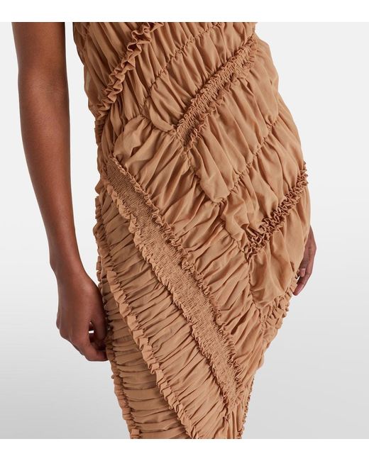 Magda Butrym Brown Ruched Ruffled Cotton Midi Dress