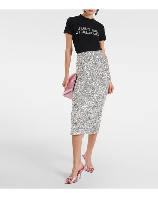 ROTATE BIRGER CHRISTENSEN Gray Sequined Midi Skirt