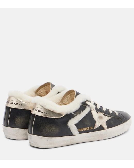 Golden Goose Deluxe Brand Black Super-Star Shearling-Trimmed Leather Sneakers