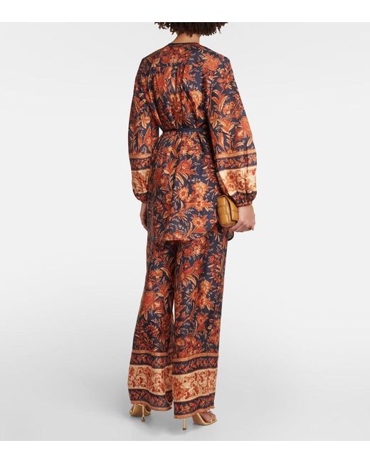 Zimmermann Red Junie Floral Silk Blouse