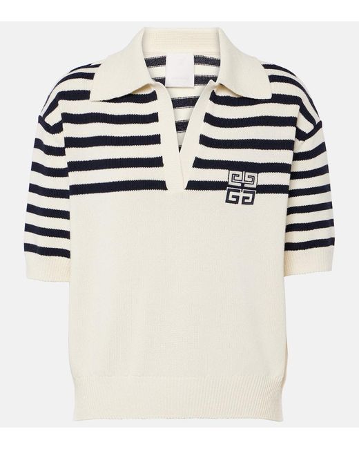 Givenchy White 4G Logo Short-Sleeve Cropped Stripe Polo Sweater