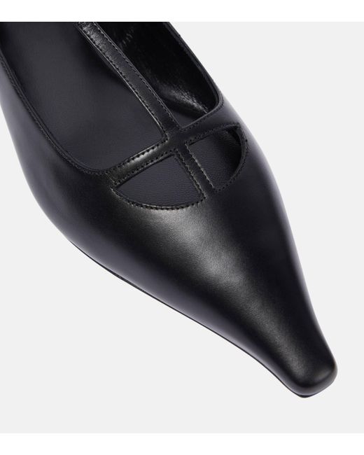 The Row Black Cyd Leather Ballet Flats