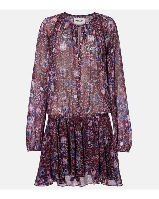Miniabito Bess Arricciato Con Stampa Floreale di Isabel Marant in Purple
