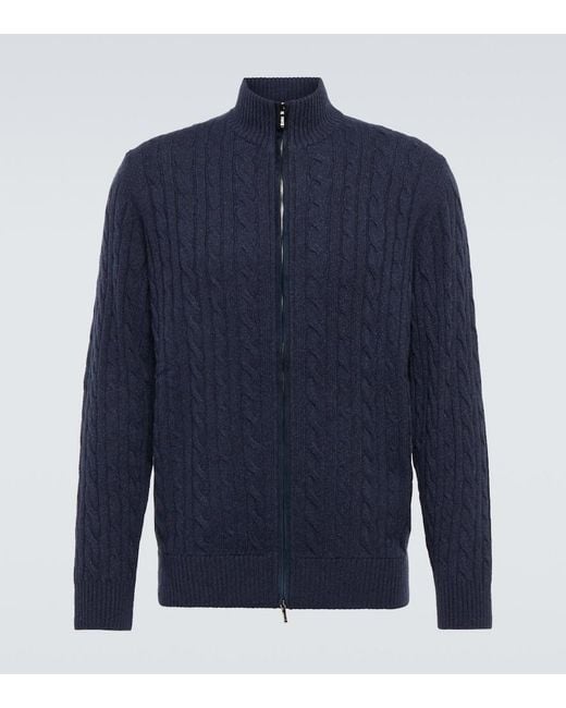 Loro Piana Blue Cable-Knit Cashmere Cardigan for men
