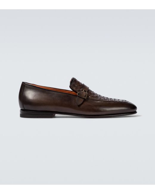 Santoni Brown Double Monk Strap Suede Shoes for men