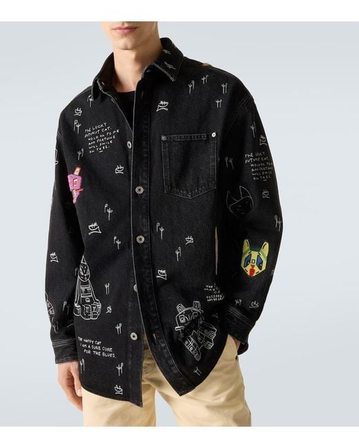 Loewe X Louis Wain Bestickte Hemdjacke Aus Denim in Black für Herren