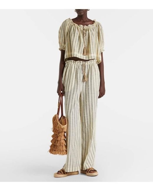 Ulla Johnson Natural Josephine Striped Cotton Wide-Leg Pants