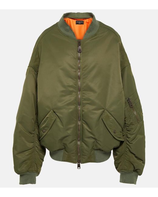 Balenciaga Green Off Shoulder Technical Bomber Jacket