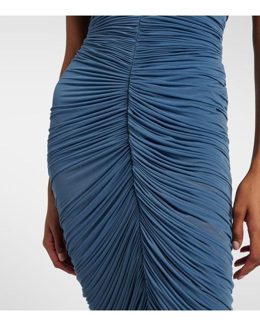 Magda Butrym Blue Floral-Applique Ruched Midi Dress