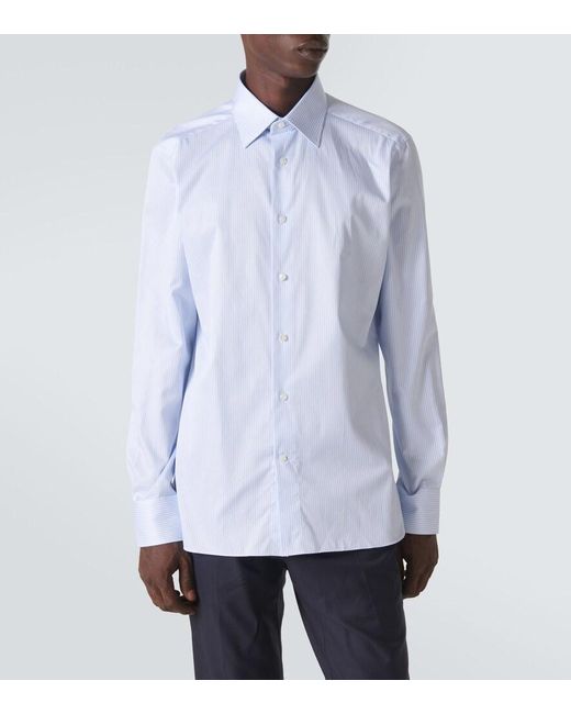 Zegna Blue Trofeo Striped Cotton Shirt for men