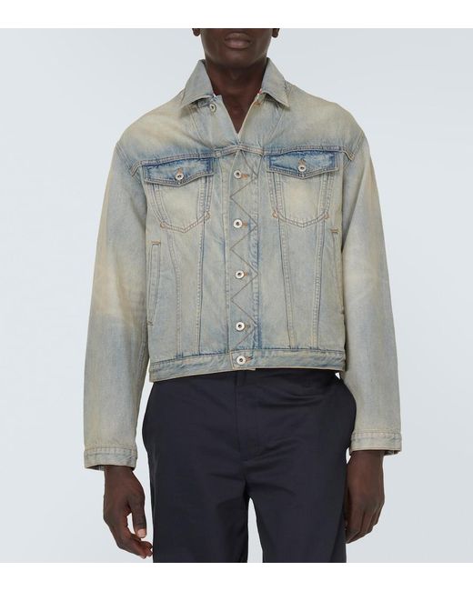 KENZO Gray Drawn Varsity Embroidered Denim Jacket for men