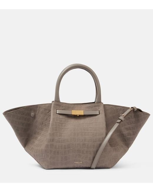 DeMellier London Brown New York Midi Croc-Effect Leather Tote Bag