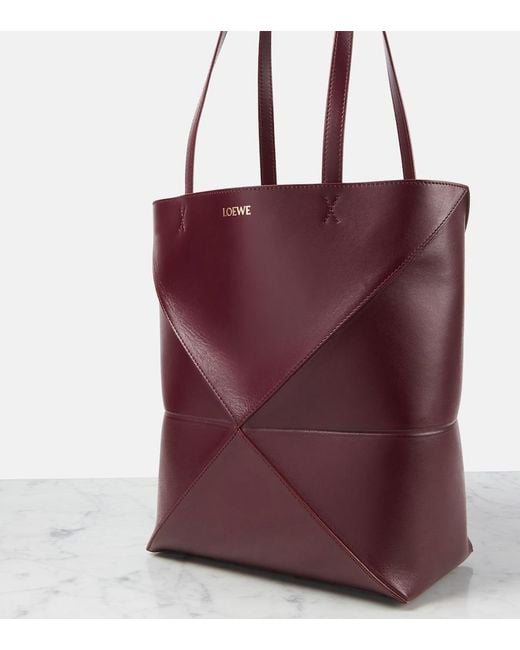 Loewe Red Puzzle Fold Medium Leather Tote Bag