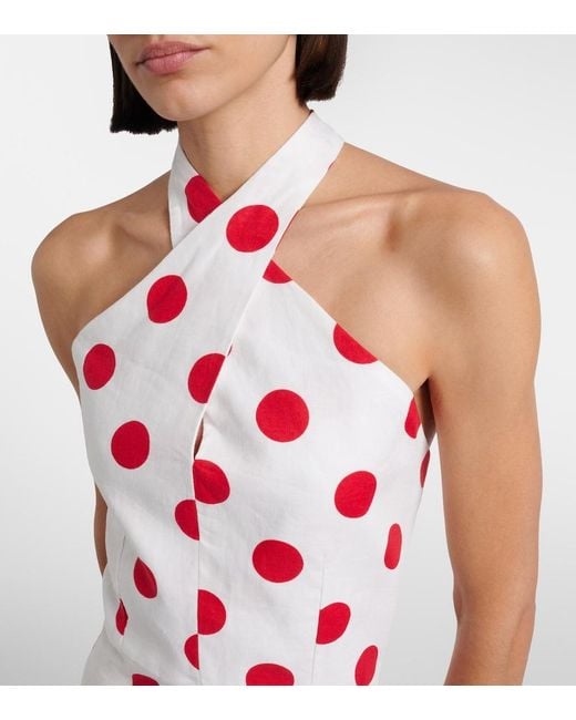 Cala De La Cruz Red Veneta Polka-Dot Halterneck Linen Minidress