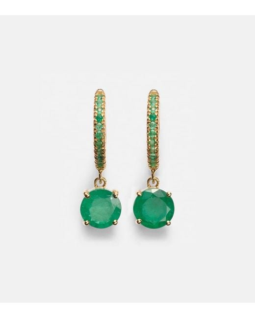 Ileana Makri Green Grass Seed 18Kt Hoop Earrings With Emeralds