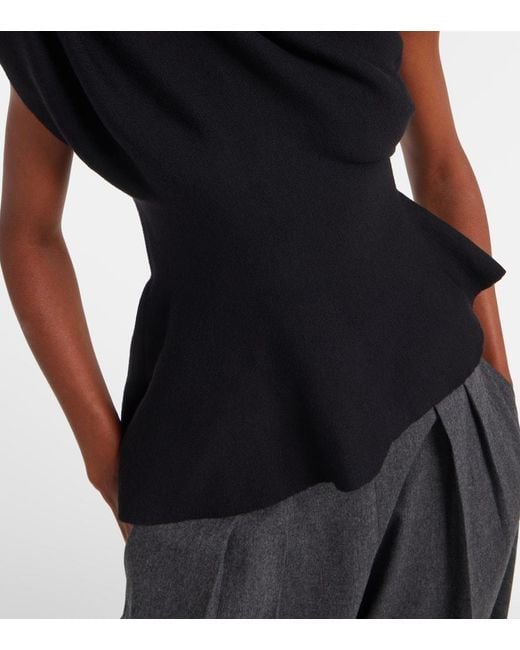 Khaite Black Aimee One-Shoulder Wool-Blend Top