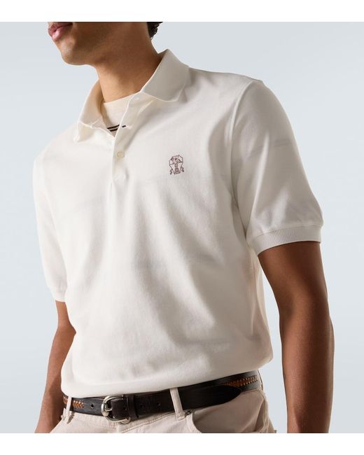 Brunello Cucinelli Polohemd Aus Baumwolle in White für Herren