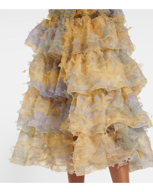 SUSAN FANG Metallic Ruffled Applique Midi Skirt