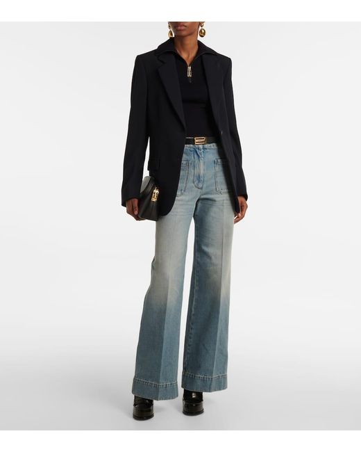 Victoria Beckham Blue Alina High-Rise Wide-Leg Jeans