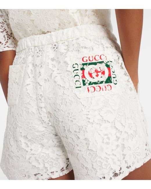 Shorts in pizzo a vita alta di Gucci in White