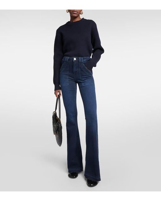 FRAME Blue High-Rise Flared Jeans Trapunto