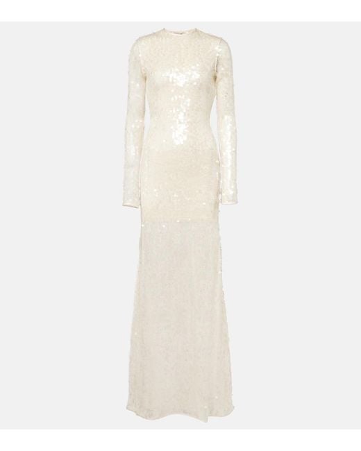 David Koma White Sequined Open-Back Gown