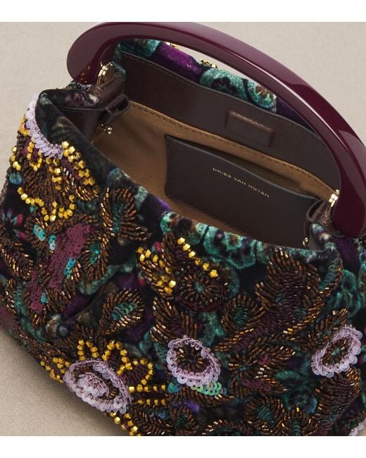 Dries Van Noten Black Small Sequined Top-Handle Bag