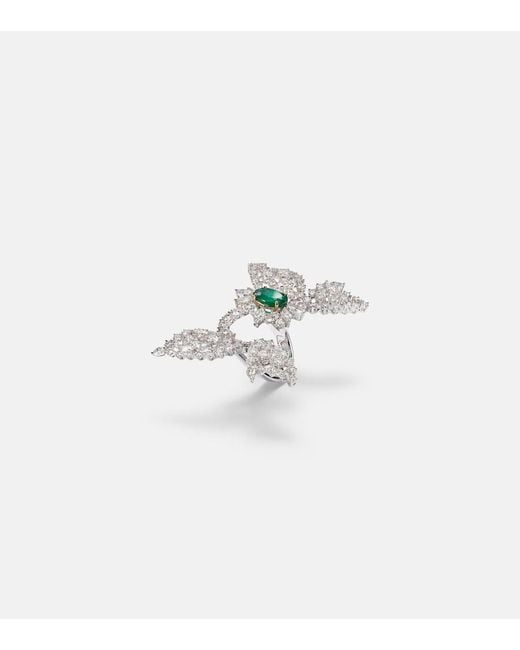 YEPREM White Reign Supreme 18Kt Ring With Diamonds And Emerald