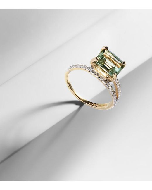 Mateo White Point Of Focus 14Kt Ring With Diamonds And Amethyst