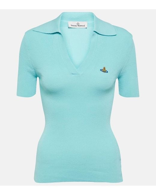 Vivienne Westwood Blue Marina Ribbed-Knit Cotton Polo Shirt