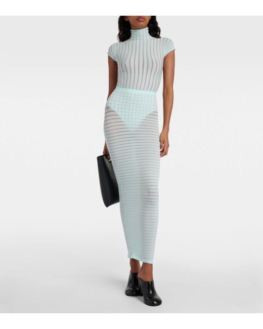 Alaïa Blue Striped Maxi Skirt