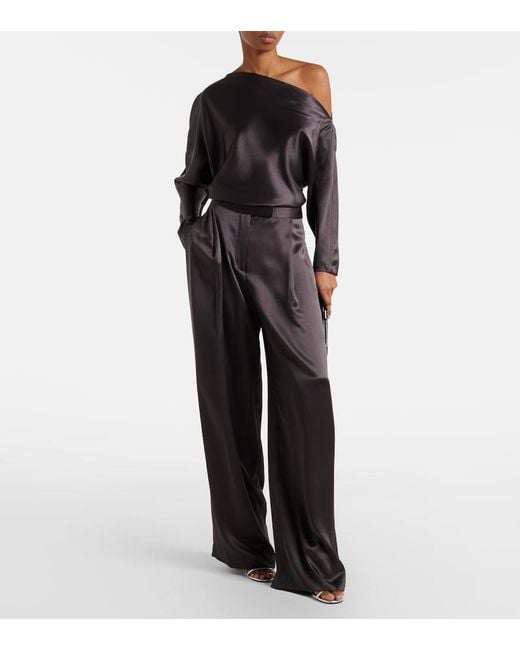 The Sei Black One-Shoulder Silk Satin Top