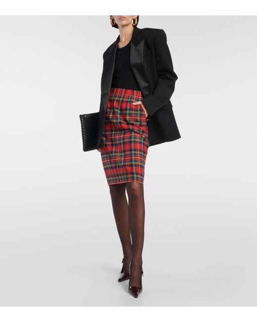 Saint Laurent Red Tartan Wool-blend Pencil Skirt