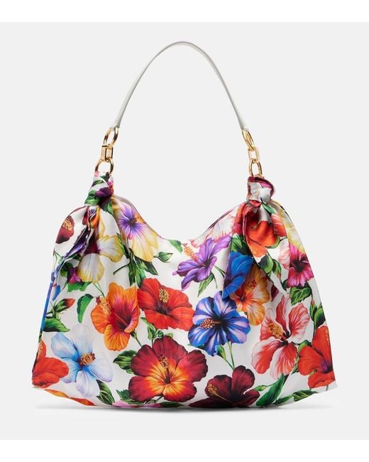 Dolce & Gabbana Red Medium Floral Satin Shoulder Bag