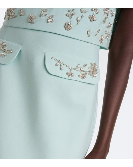 Oscar de la Renta Green Crystal-Embellished Wool-Blend Gown