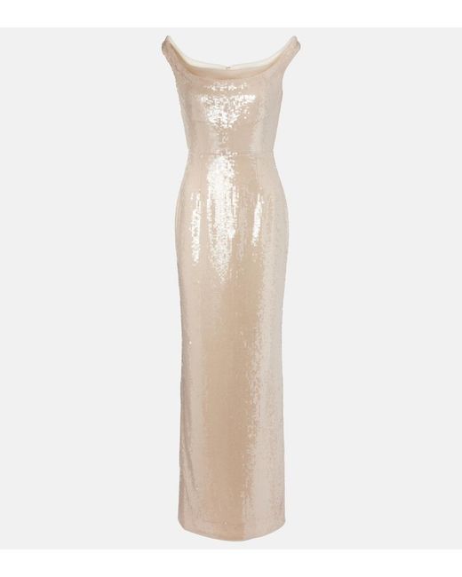 Roland Mouret Natural Sequined Off-Shoulder Gown