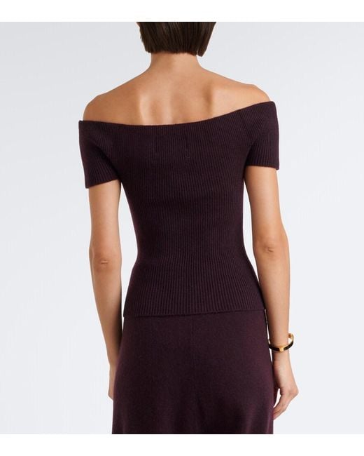 Extreme Cashmere Purple N°381 Libra Cashmere-Blend Off-Shoulder Top